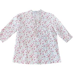Lanz Of Salzburg Cotton Twill Floral Blouse Ruffled New Large Pink